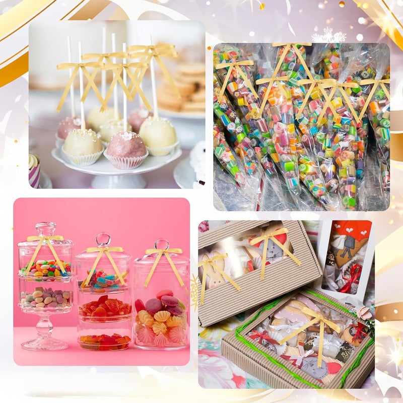 Riceshoot Store Gold 50 Pcs Stain Ribbon Bows 5x7 Inch Twist Tie Bows for Gift Wrapping Cake Treat Bags Craft DIY Gift Wedding Baby Shower Birthday Party Decorations - Image 5